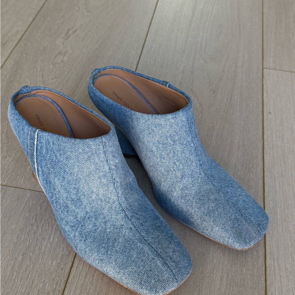 Dries Van Noten Light Denim Blue Slip-On Mule Heels